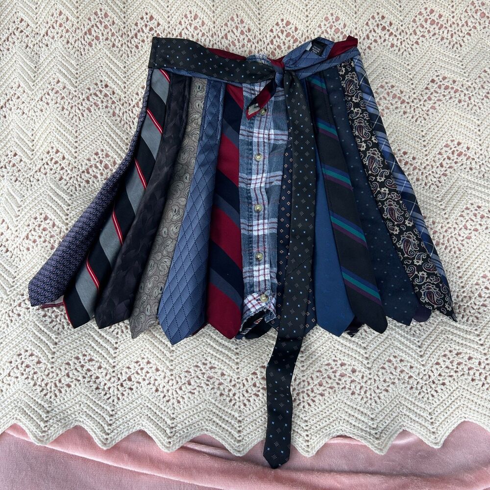 Vintage Tie Rework Skirt Pleated Academia Preppy Costume Festival Rave School S